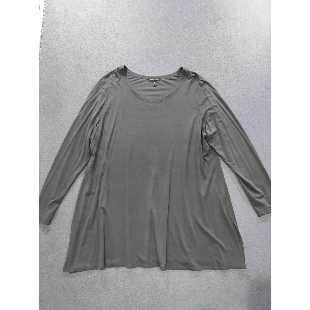 Eileen Fisher 100% silk Dark Grey crewneck long sleeve box top size 2X A009387 - Picture 8 of 8